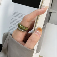 Natural Agate Jade Sterling Silver Adjustable Ring