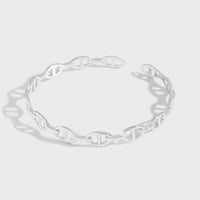 Puffed Solid Mariner Chain Open Bangle, 925 Sterling Silver