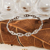Puffed Solid Mariner Chain Open Bangle, 925 Sterling Silver