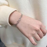 Puffed Solid Mariner Chain Open Bangle, 925 Sterling Silver