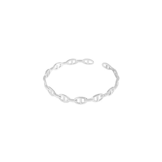 Puffed Solid Mariner Chain Open Bangle, 925 Sterling Silver