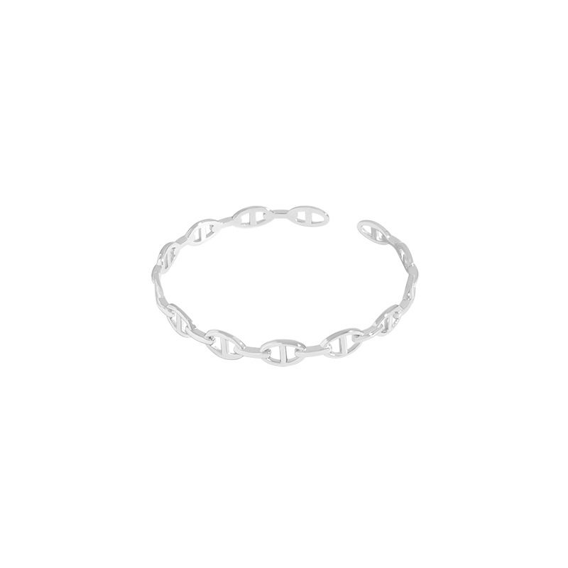 Puffed Solid Mariner Chain Open Bangle, 925 Sterling Silver