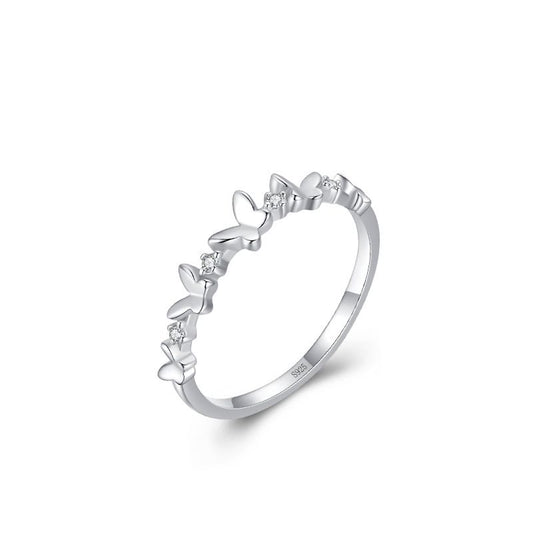 Sweet Girl Flying Butterflies CZ Sterling Silver Ring