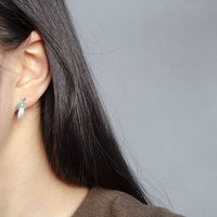Green Natural Jade Circle Feather Stud Earrings in 925 Sterling Silver