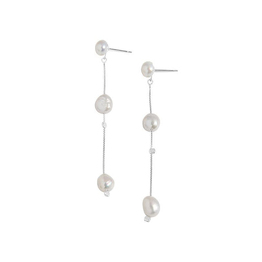 Irregular Natural Pearl Tassel Sterling Silver Drop Earrings