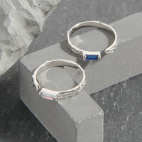 Geometric Rectangle Crystal Sterling Silver Adjustable Ring