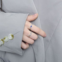 Geometric Rectangle Crystal Sterling Silver Adjustable Ring