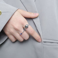 Geometric Rectangle Crystal Sterling Silver Adjustable Ring