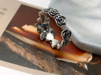 Vintage Rose Flower Red Crystal Sterling Silver Adjustable Ring