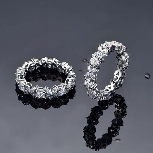 White CZ Four-Leaf Flower 925 Sterling Silver Adjustable Ring