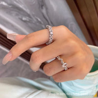 White Crystal Four-Leaf Flower 925 Sterling Silver Adjustable Ring