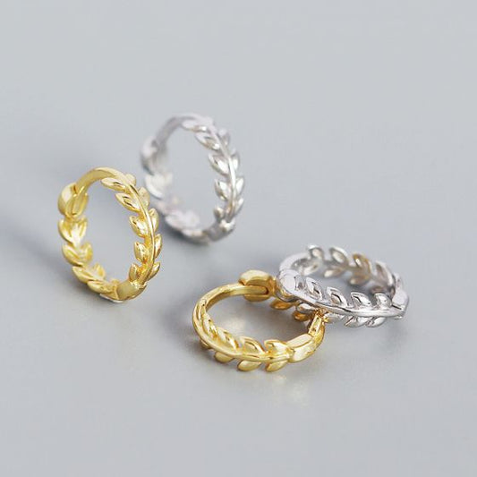 Leaves Branch 925 Sterling Silver Hoop Earrings