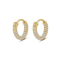 Micro Setting Crystal Circle Huggie Hoop Earrings, 925 Sterling Silver