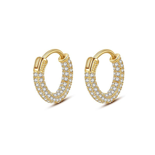 Micro Setting CZ Circle Huggie Hoop Earrings, 925 Sterling Silver