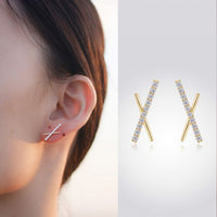 Crystal Letter X 925 Sterling Silver Stud Earrings
