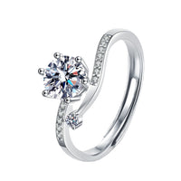 1 ct Round Six-Claw Moissanite Crystal Sterling Silver Adjustable Ring