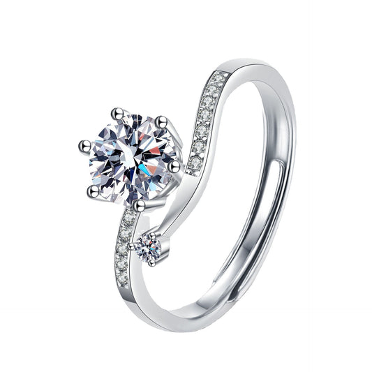 1 ct Round Six-Claw Moissanite CZ Sterling Silver Adjustable Ring