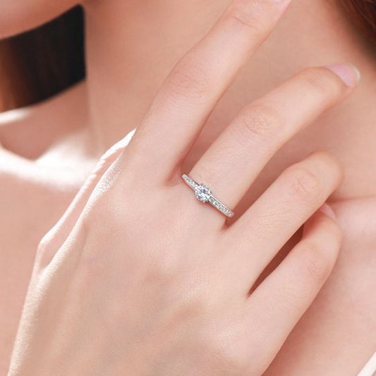 Round CZ Four-Claw Sterling Silver Ring