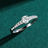 Round Crystal Four-Claw Sterling Silver Ring