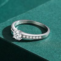 Round Crystal Four-Claw Sterling Silver Ring