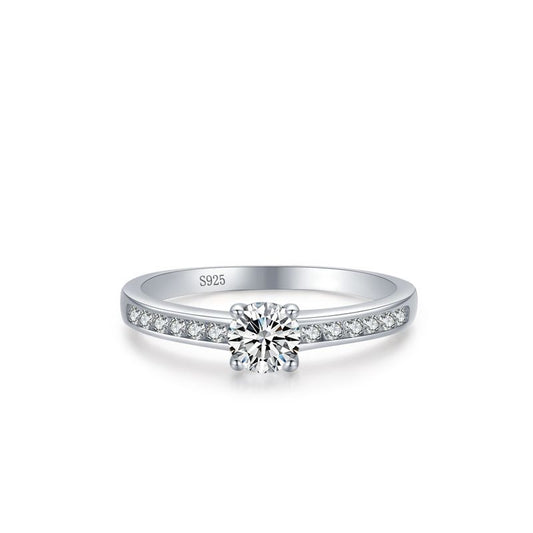 Round CZ Four-Claw Sterling Silver Ring