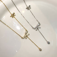 Sweet Crystal Bow-Knot Tassel Necklace