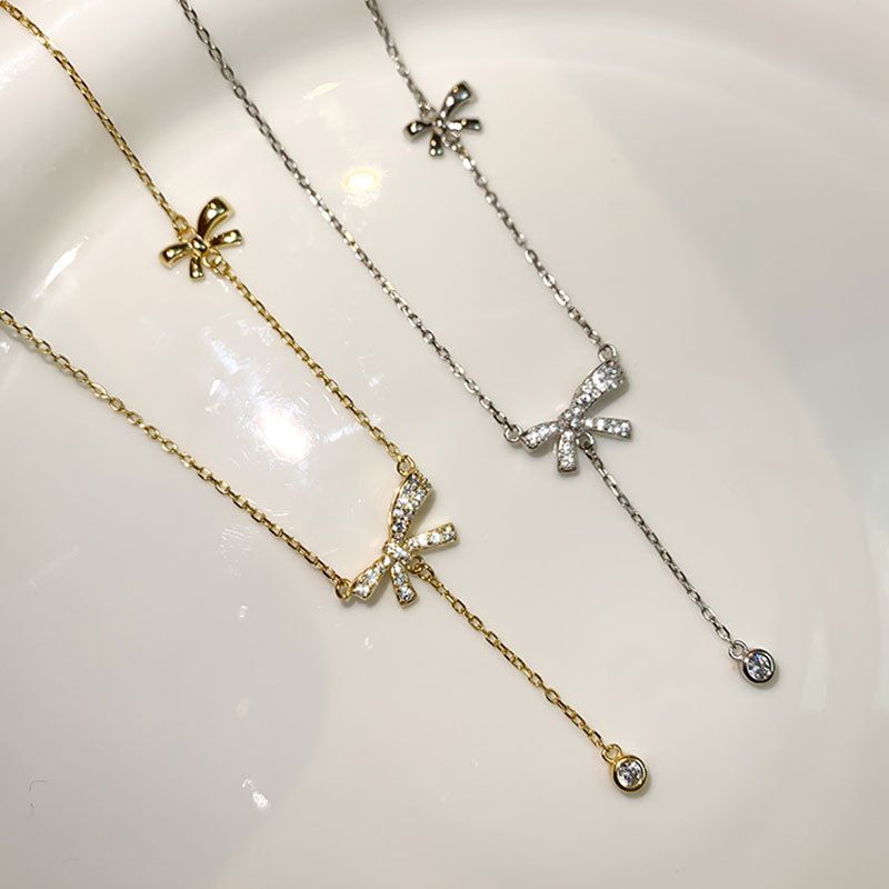 Sweet Crystal Bow-Knot Tassel Necklace