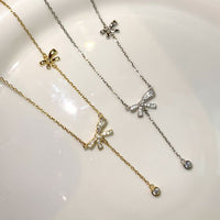 Sweet Crystal Bow-Knot Tassel Necklace