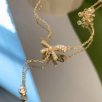 Sweet Crystal Bow-Knot Tassel Necklace