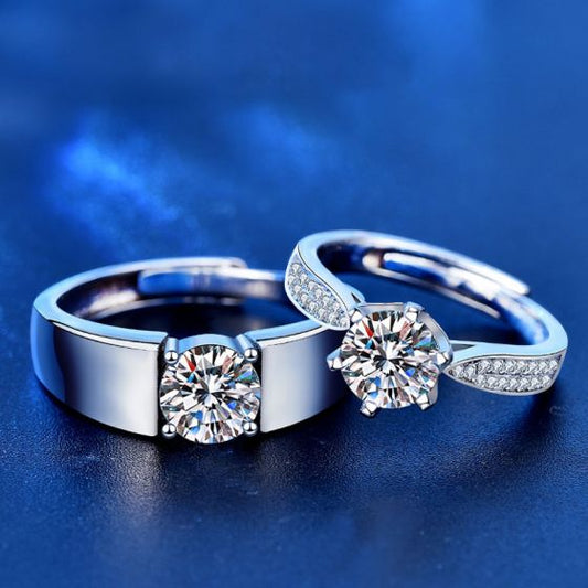 Round Moissanite Adjustable Couple Ring