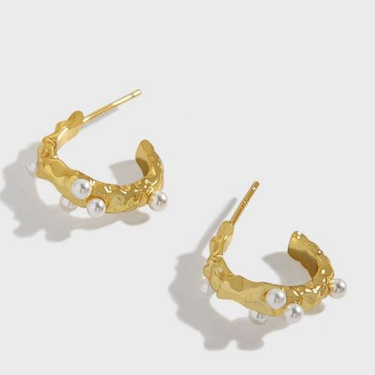 Irregular Shell Pearl 925 Sterling Silver Hoop Earrings