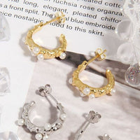 Irregular Shell Pearl 925 Sterling Silver Hoop Earrings