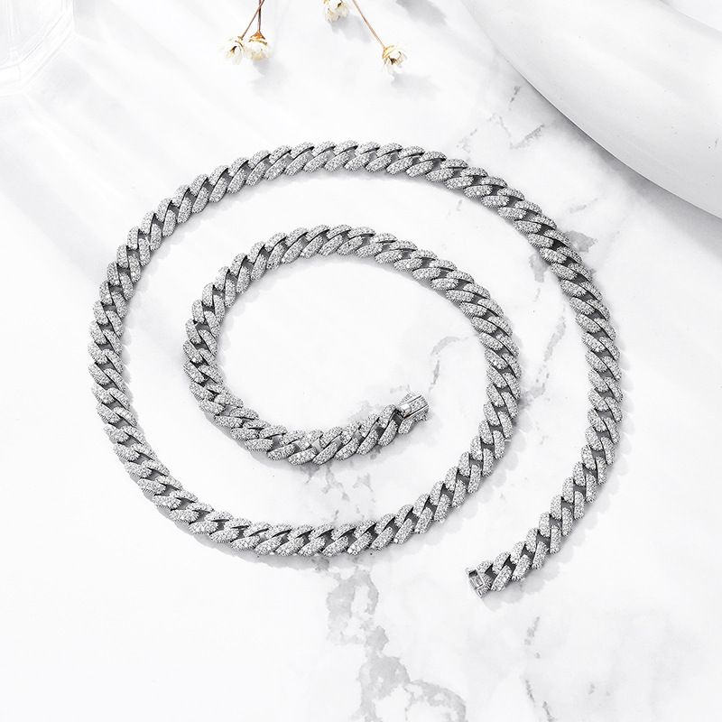 Men's Hollow Curb Crystal Chain Necklace, 925 Sterling Silver, 50cm - 60cm