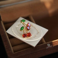 Summer Cherry Crystal Sterling Silver Stud Earrings