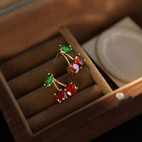 Summer Cherry Crystal Sterling Silver Stud Earrings
