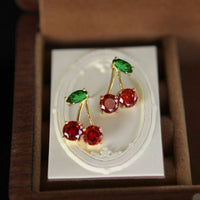 Summer Cherry Crystal Sterling Silver Stud Earrings