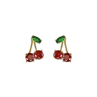 Summer Cherry Crystal Sterling Silver Stud Earrings