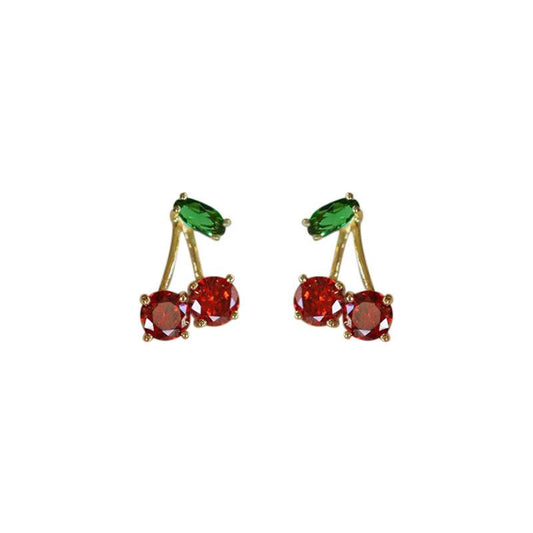 Summer Cherry CZ Sterling Silver Stud Earrings