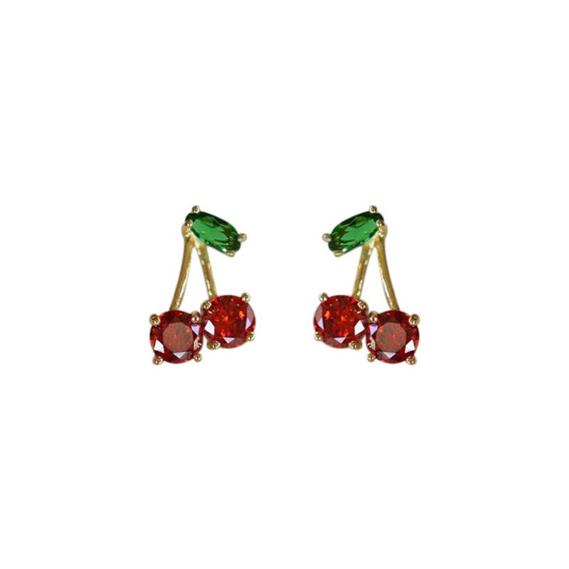 Summer Cherry Crystal Sterling Silver Stud Earrings