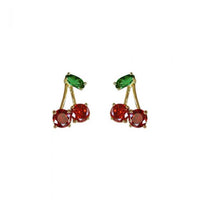 Summer Cherry Crystal Sterling Silver Stud Earrings