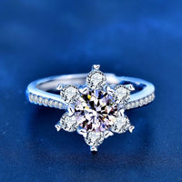 Holiday Snowflake Moissanite Crystal Adjustable 925 Sterling Silver Ring