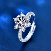 Holiday Snowflake Moissanite Crystal Adjustable 925 Sterling Silver Ring