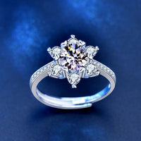Holiday Snowflake Moissanite Crystal Adjustable 925 Sterling Silver Ring