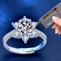 Holiday Snowflake Moissanite Crystal Adjustable 925 Sterling Silver Ring