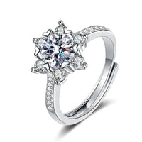 Holiday Snowflake Moissanite Crystal Adjustable 925 Sterling Silver Ring