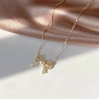 Sweet Star Moon Pearl Bowknot Necklace in 925 Sterling Silver