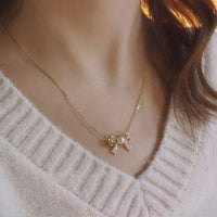 Sweet Star Moon Pearl Bowknot Necklace in 925 Sterling Silver