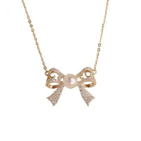 Sweet Star Moon Pearl Bowknot Necklace in 925 Sterling Silver