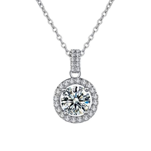 Round Moissanite CZ Circle Border Necklace