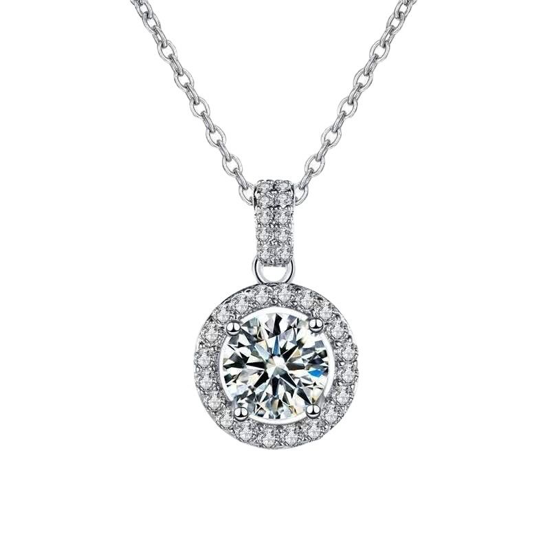 Round Moissanite Crystal Circle Border Necklace